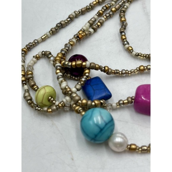 CHICO'S Multi Color and Shapes Beaded Double Strand Matte Gold Tone Necklace - Picture 16 of 16